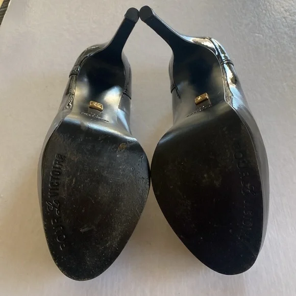 POUR La VICTOIRE Black Patent Leather Platform Loafer Heels Size 7.5